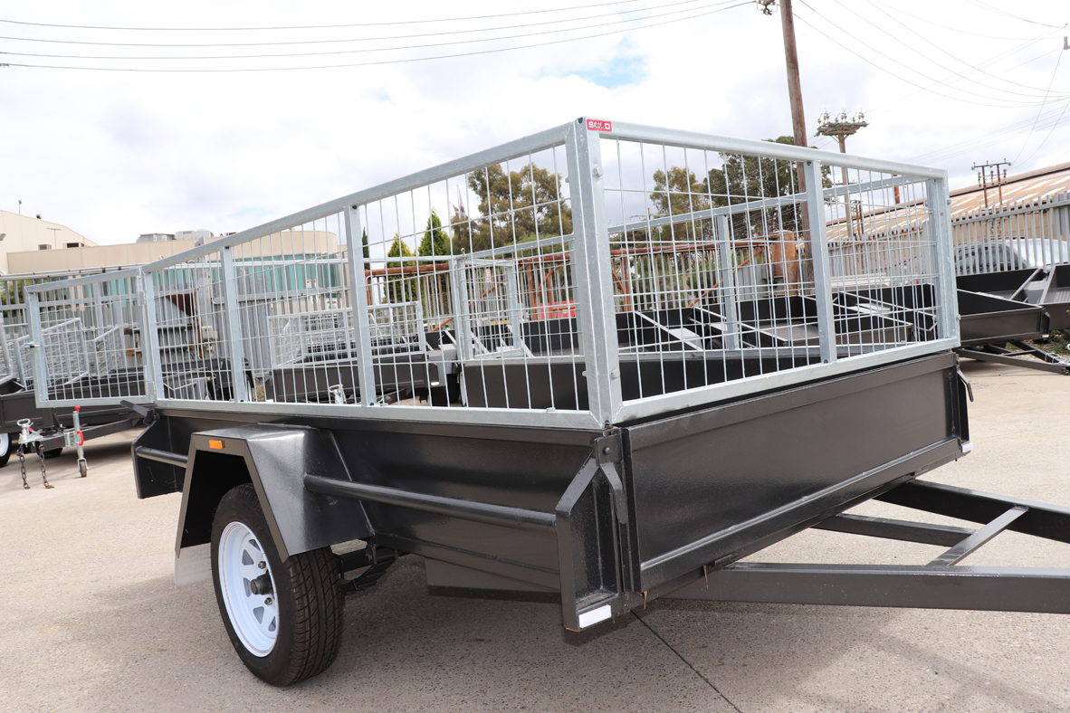 8x5 Single Axle Box 2ft Cage Trailer Heavy Duty